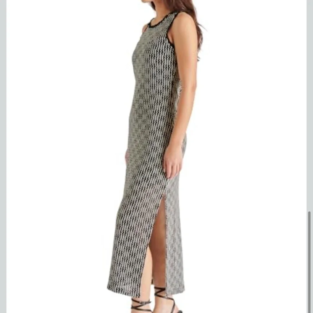 Steve Madden Bodycon Tank Midi Dress Cut Mesh Crochet Striped Pattern Knit S - Picture 2 of 14
